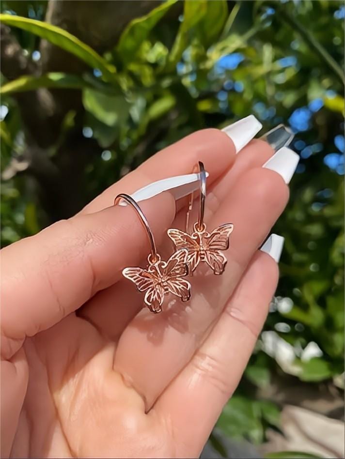 Chic Rose Gold Butterfly Hoop Earrings