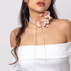 Chic Satin Flower Wax Cord Collar Choker