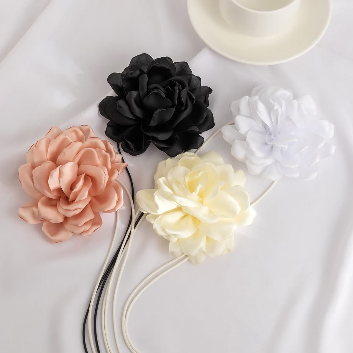 Chic Satin Flower Wax Cord Collar Choker