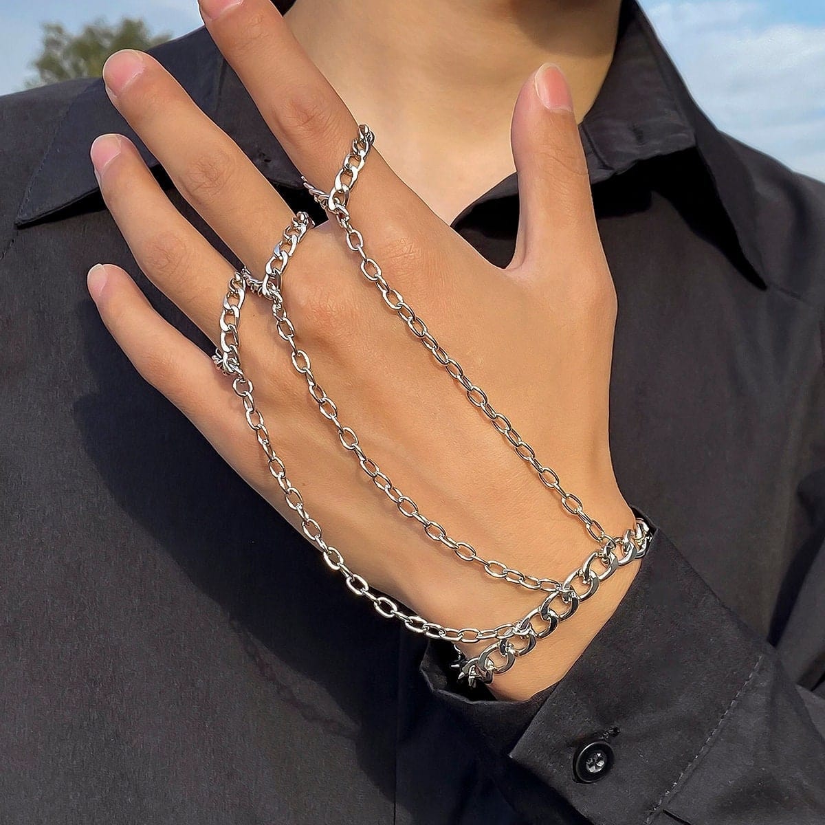 Chic Silver Tone Finger Ring Chain Bracelet