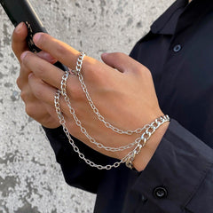 Chic Silver Tone Finger Ring Chain Bracelet