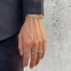 Chic Silver Tone Finger Ring Chain Bracelet