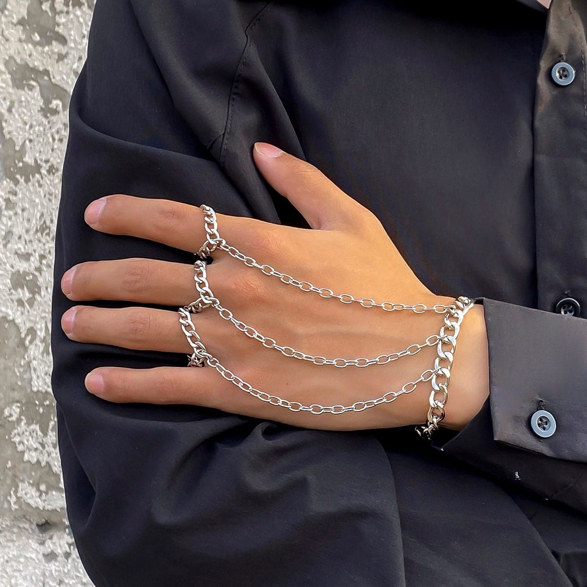 Chic Silver Tone Finger Ring Chain Bracelet