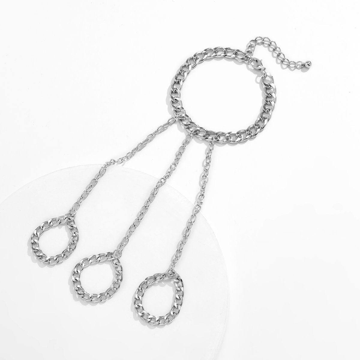 Chic Silver Tone Finger Ring Chain Bracelet