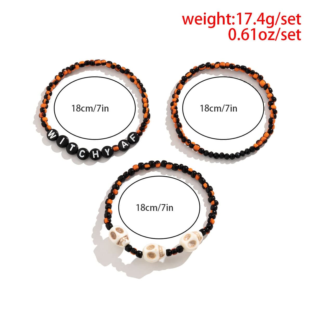 Chic Skull Letter Charm Crystal Seed Beaded Stackable Bracelet Set