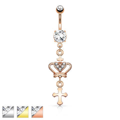 Christian Crown and Cross Dangling Belly Button Navel Ring