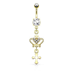 Christian Crown and Cross Dangling Belly Button Navel Ring