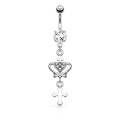 Christian Crown and Cross Dangling Belly Button Navel Ring