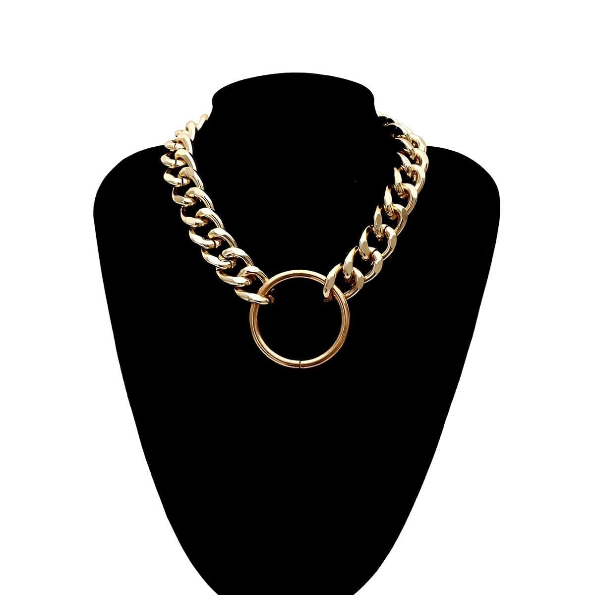 Chunky Curb Link Chain Halo Pendant Choker Necklace