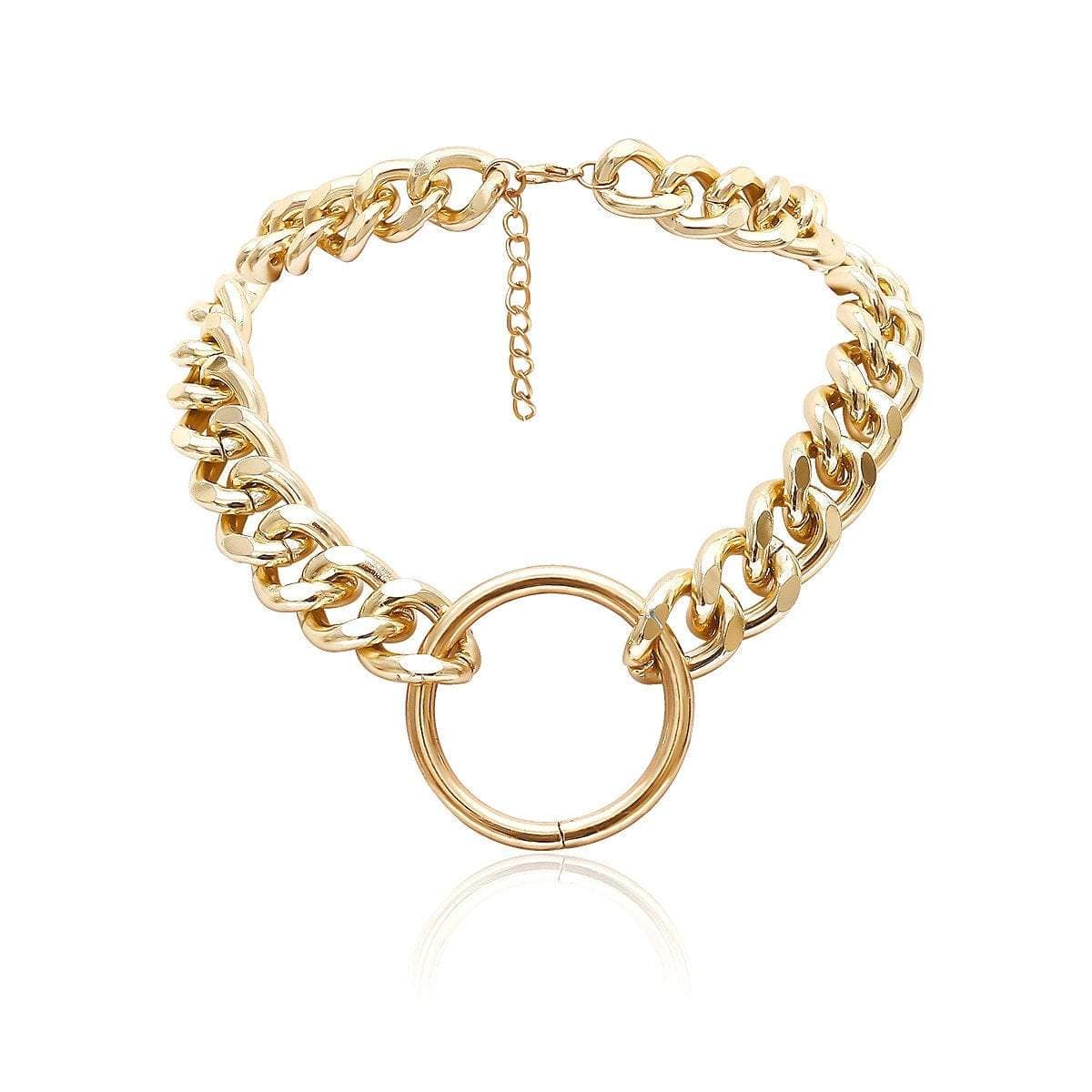 Chunky Curb Link Chain Halo Pendant Choker Necklace