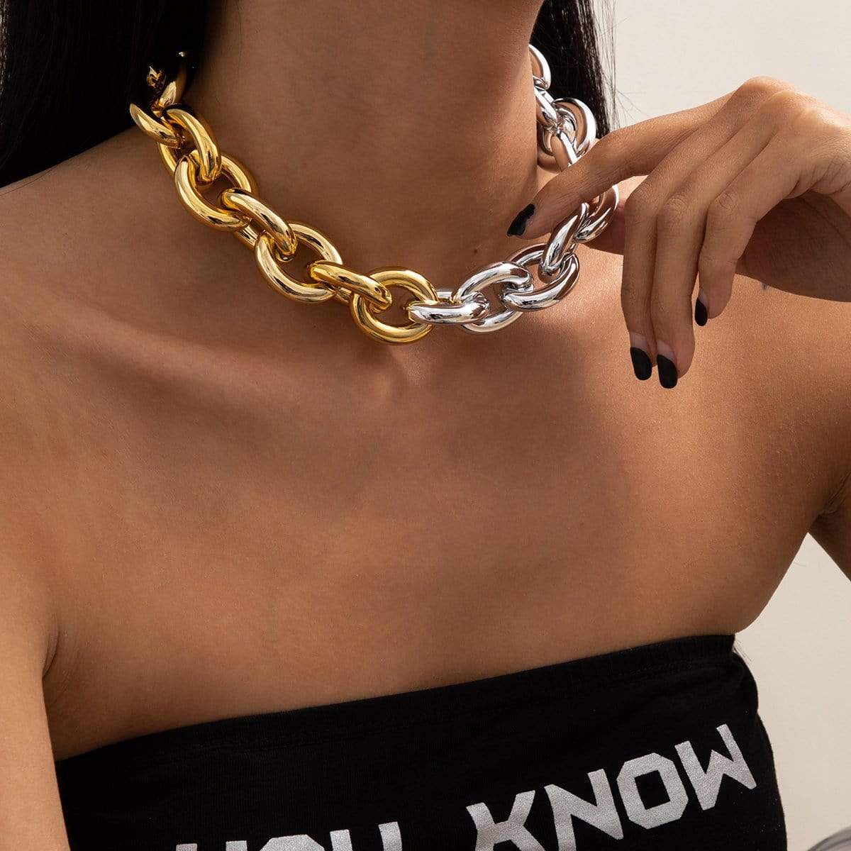 Chunky Two Tone Oval Link Chain Choker Necklace