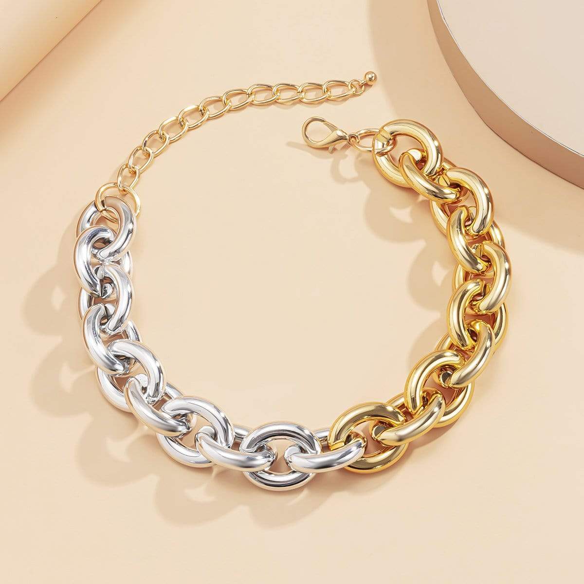 Chunky Two Tone Oval Link Chain Choker Necklace