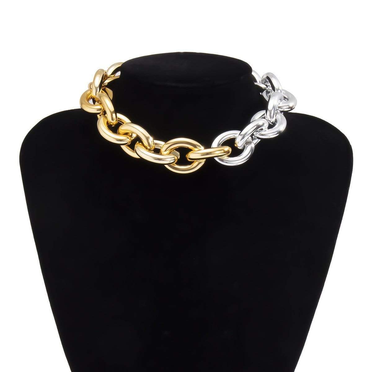 Chunky Two Tone Oval Link Chain Choker Necklace