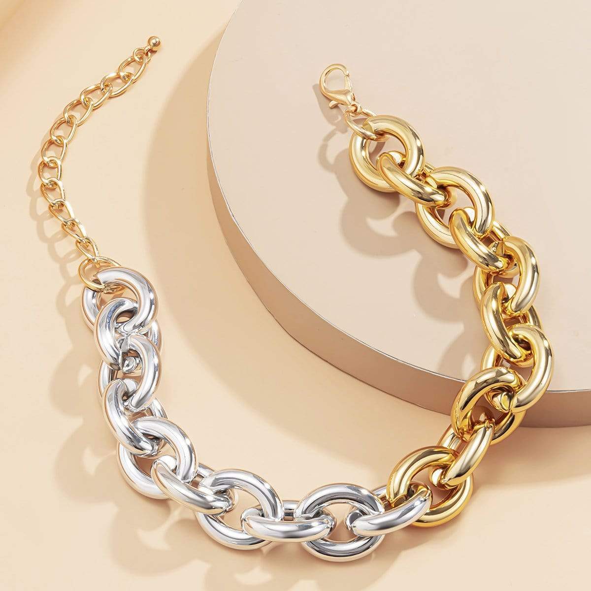 Chunky Two Tone Oval Link Chain Choker Necklace