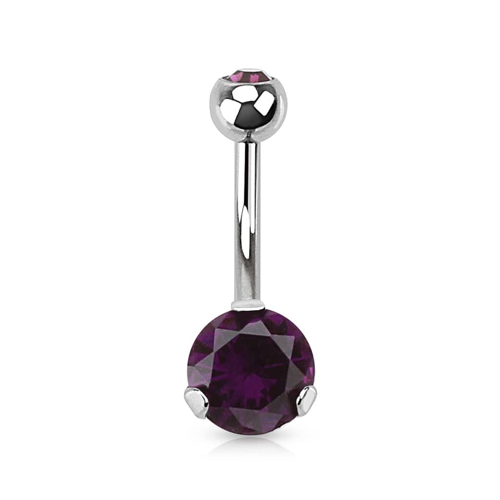 Classic Purple CZ 8mm Gem Surgical Steel Belly Button Navel Ring