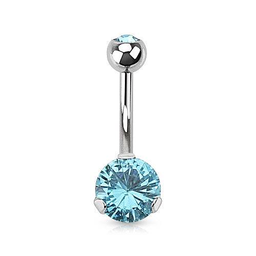 Classic Aqua 8mm Gem Surgical Steel Belly Button Navel Ring