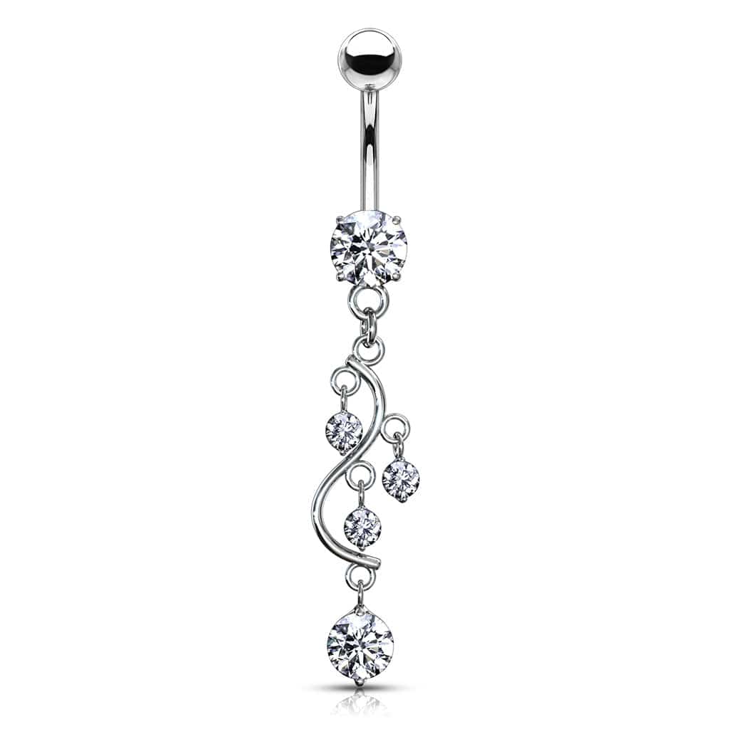 Classic Traditional Vine Prong White Dangling Surgical Steel Belly Button Navel Ring