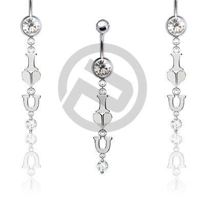 Clear CZ "I love you" Drop Dangle Belly Button Navel Ring