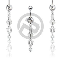 Clear CZ "I love you" Drop Dangle Belly Button Navel Ring