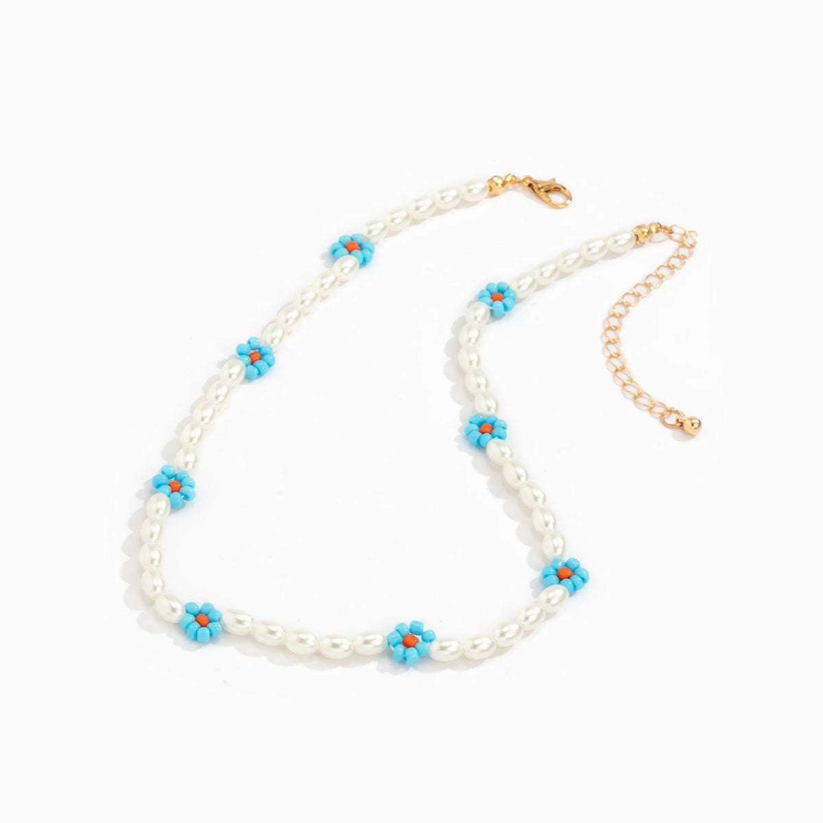 Colorful Daisy Flower Oval Pearl Chain Choker Necklace