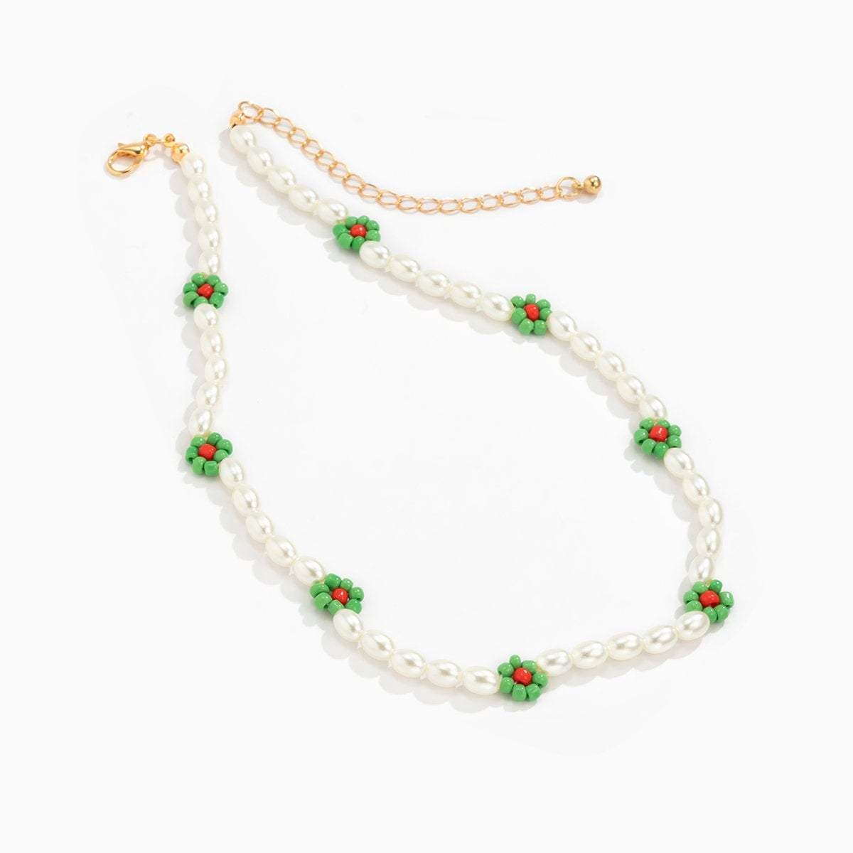 Colorful Daisy Flower Oval Pearl Chain Choker Necklace