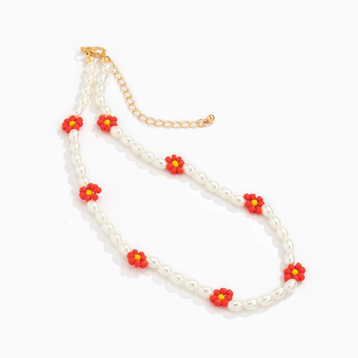 Colorful Daisy Flower Oval Pearl Chain Choker Necklace