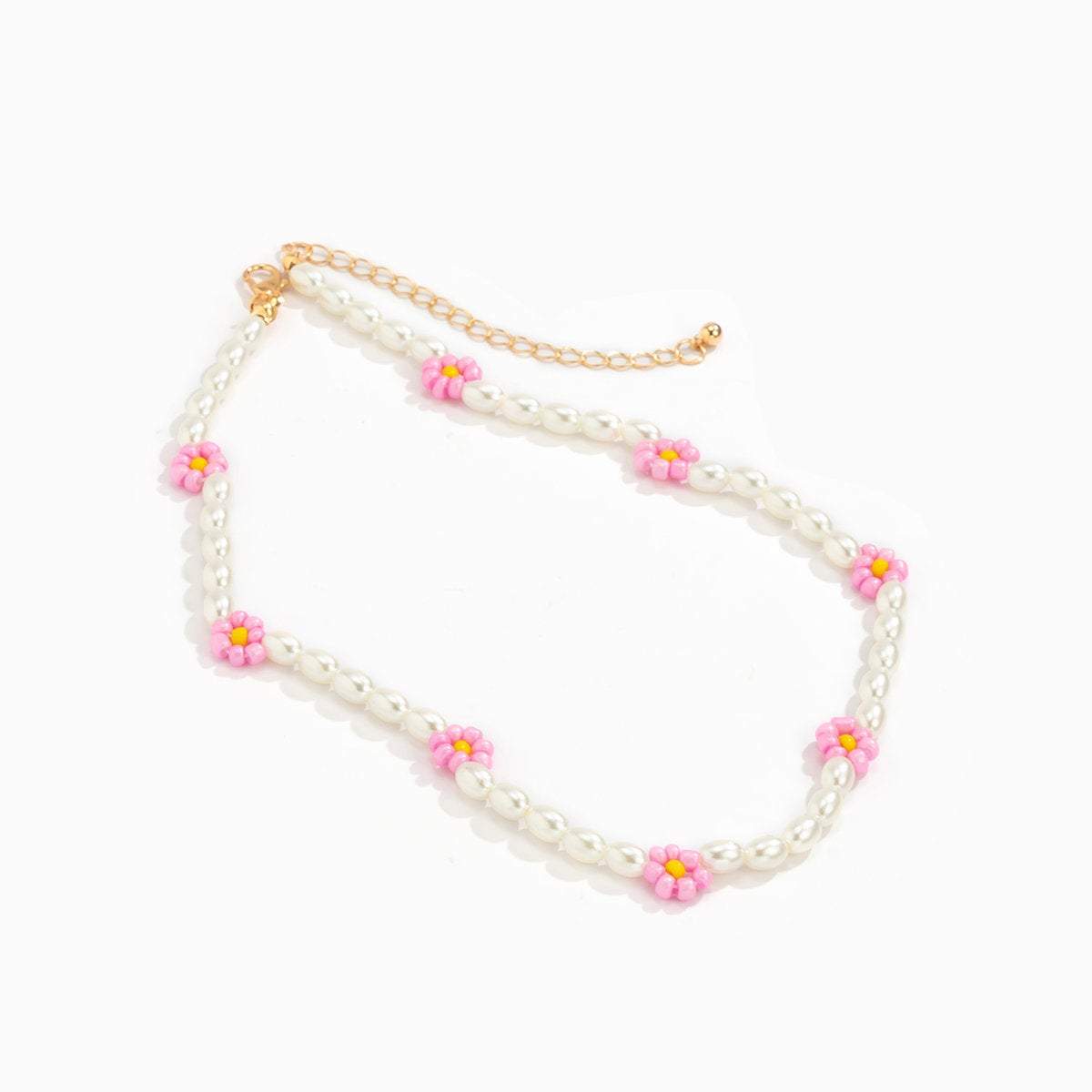 Colorful Daisy Flower Oval Pearl Chain Choker Necklace