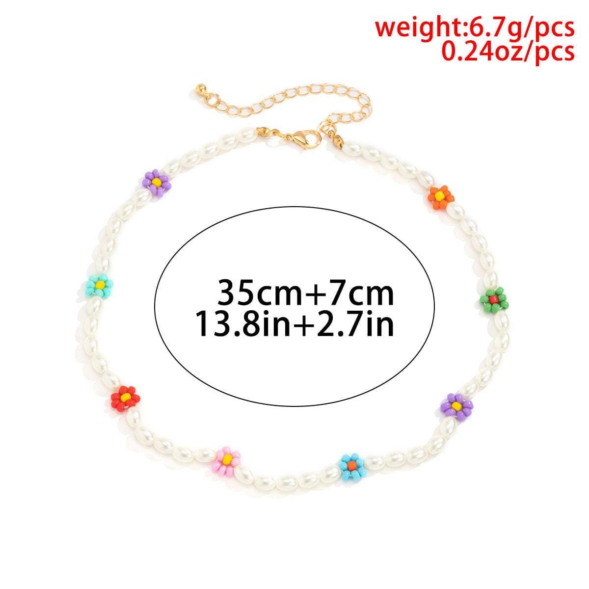 Colorful Daisy Flower Oval Pearl Chain Choker Necklace