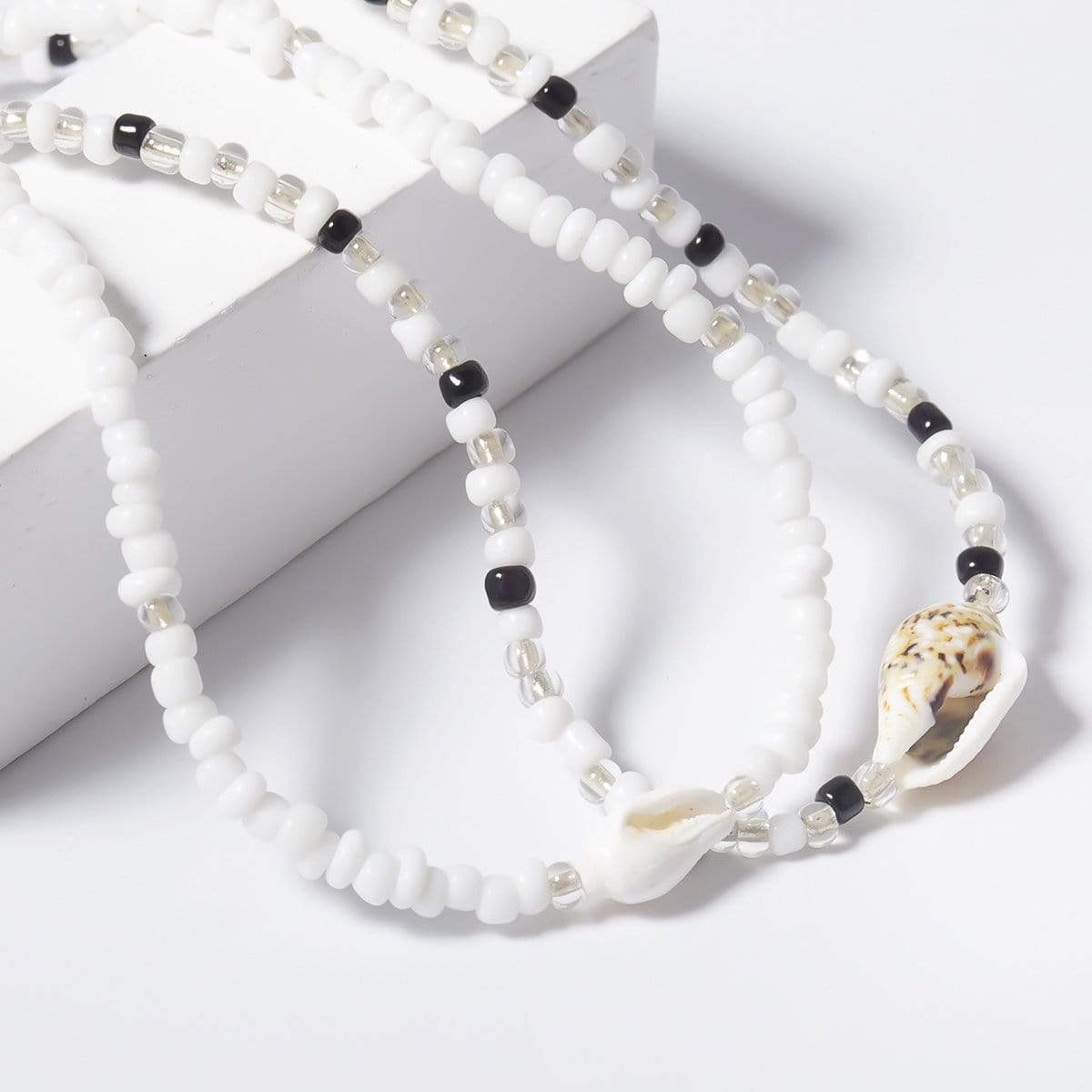 Conch Shell Pendant Seed Bead Chain Choker Necklace