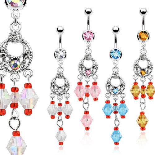 Bauchnabelpiercing im Vintage-Stil mit Kristallperlen 