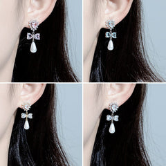 Crystal Bowknot Heart Dangle Earrings