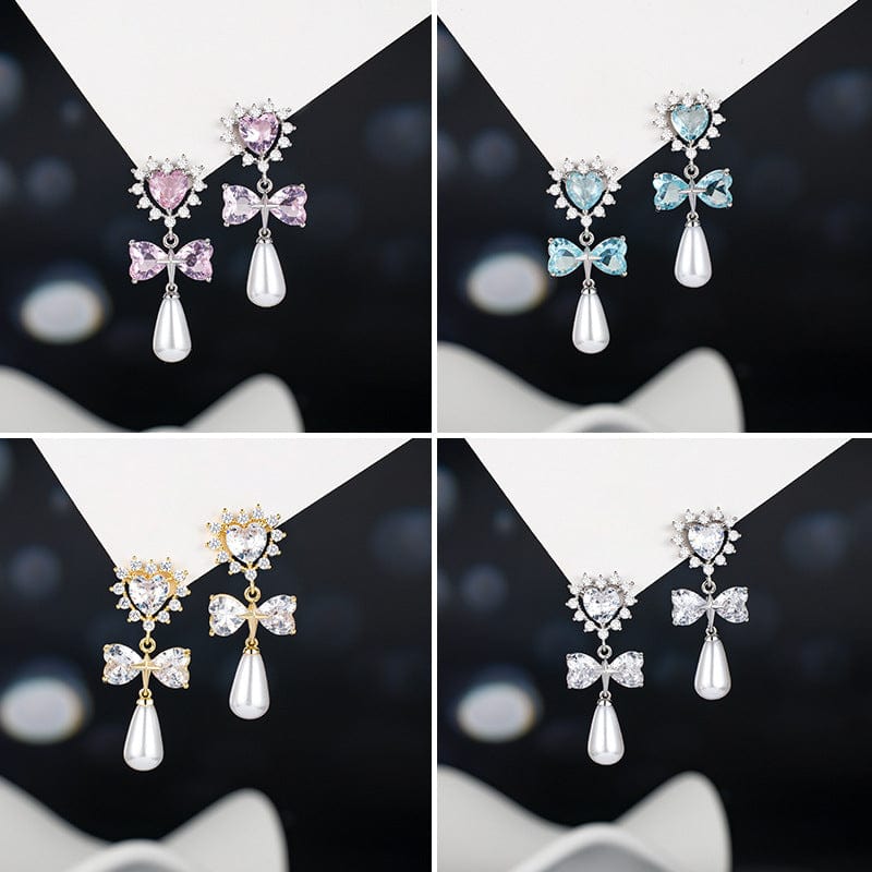 Crystal Bowknot Heart Dangle Earrings