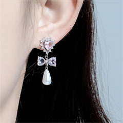 Crystal Bowknot Heart Dangle Earrings