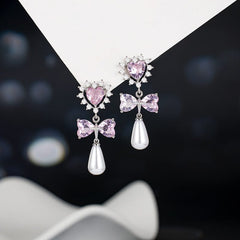 Crystal Bowknot Heart Dangle Earrings