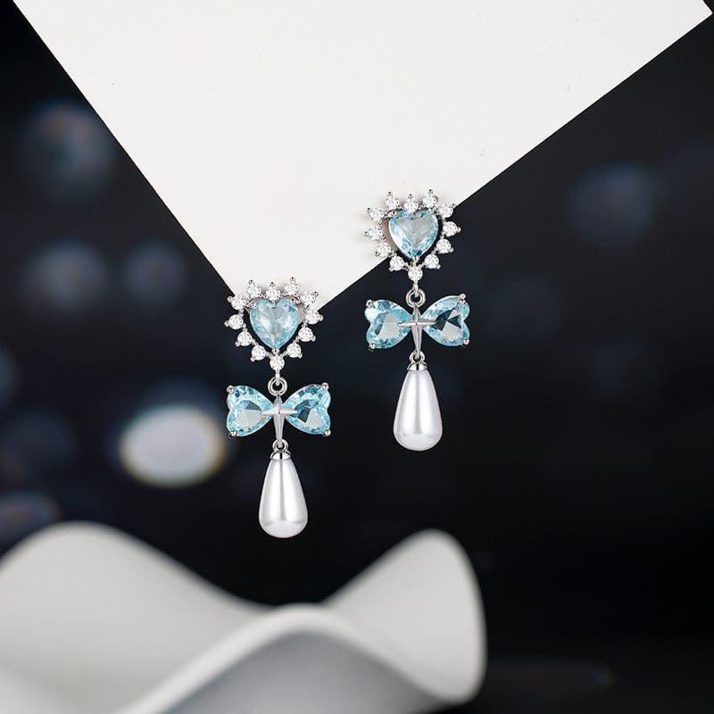 Crystal Bowknot Heart Dangle Earrings