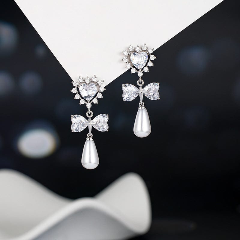 Crystal Bowknot Heart Dangle Earrings