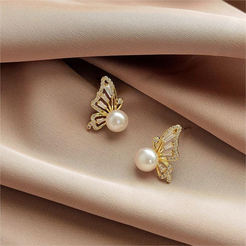 Crystal Butterfly Pearl Earrings