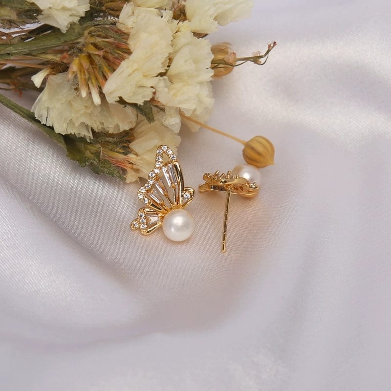 Crystal Butterfly Pearl Earrings