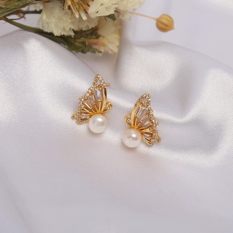 Crystal Butterfly Pearl Earrings