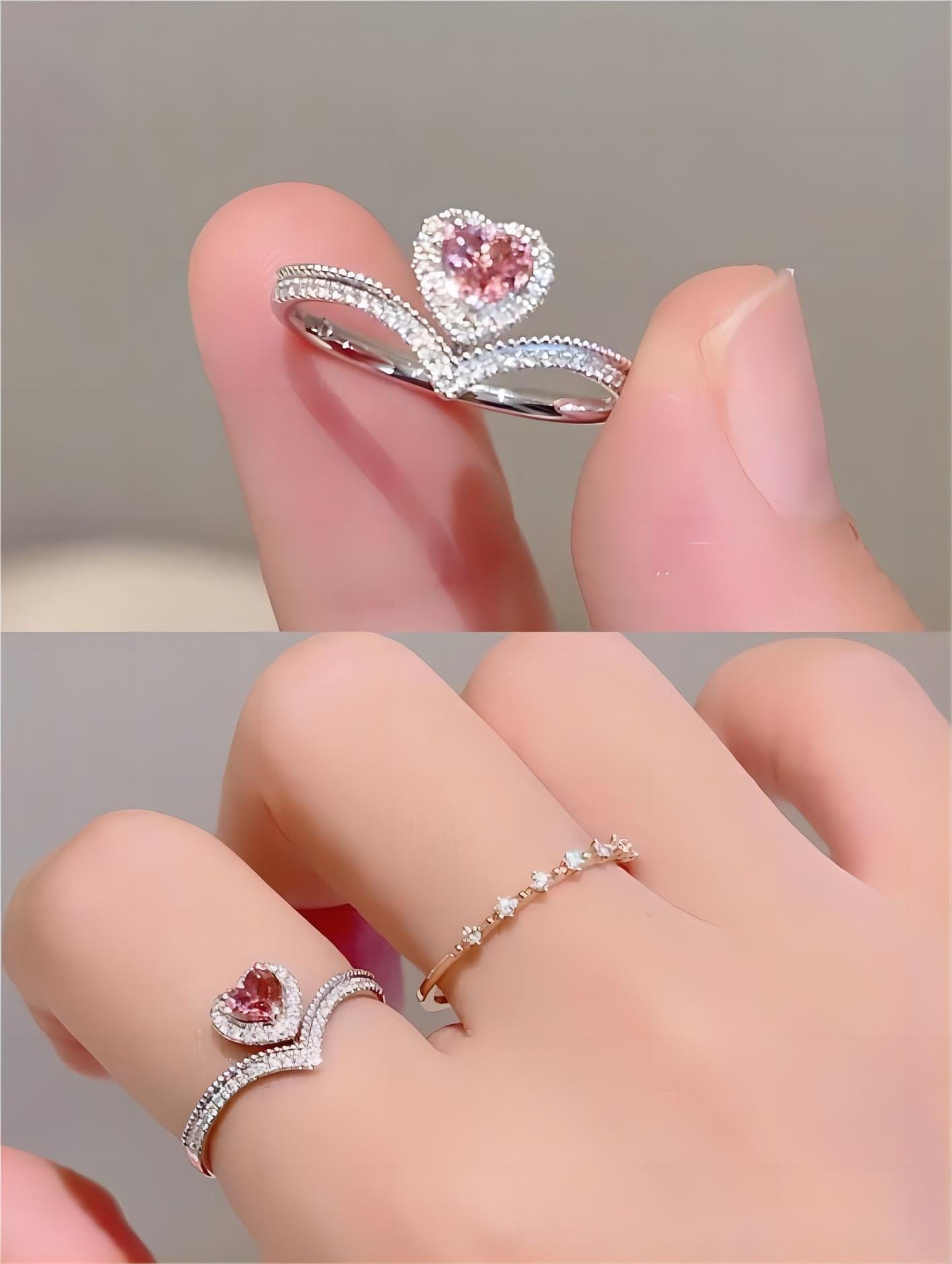 Cubic Zirconia Inlaid Diamond Heart Ring