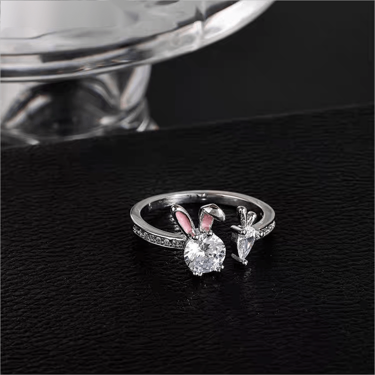 Cute Crystal Carrot Rabbit Ring