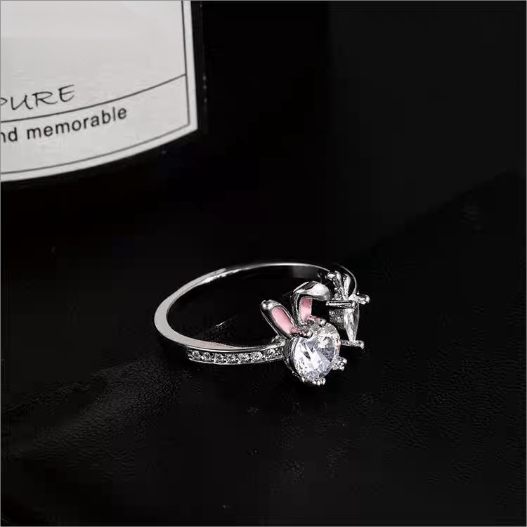 Cute Crystal Carrot Rabbit Ring