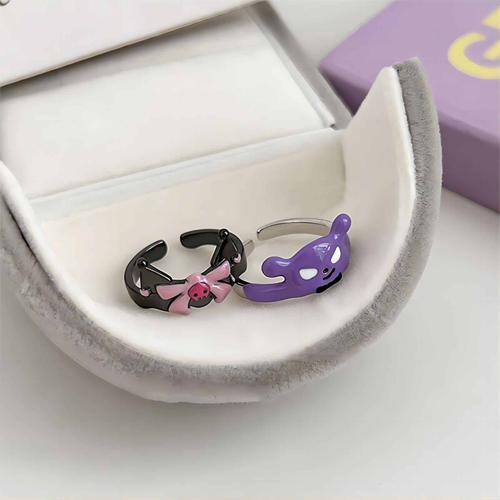 Cute Enamel Kuromi Baku Matching Ring