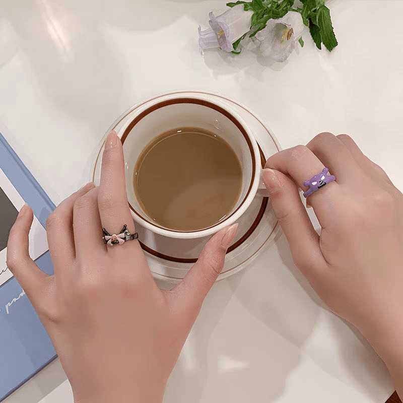 Cute Enamel Kuromi Baku Matching Ring