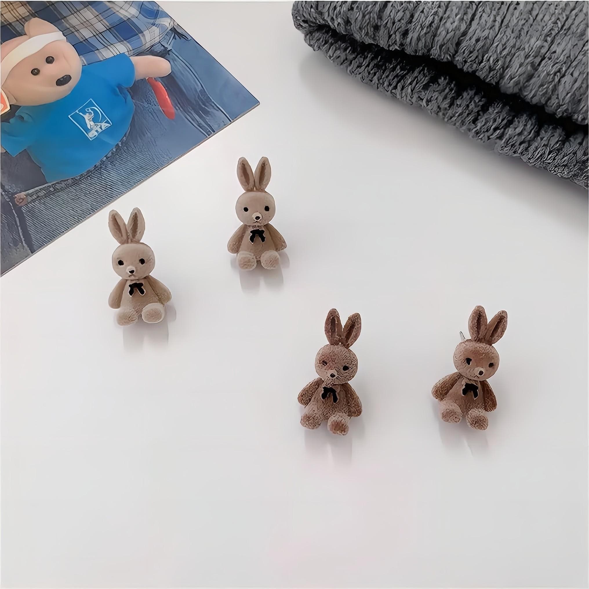 Cute Flocking Rabbit Bear Ear Studs