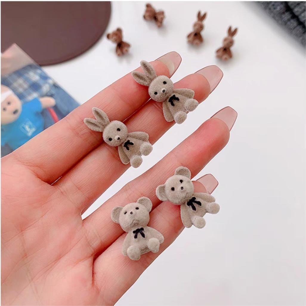 Cute Flocking Rabbit Bear Ear Studs