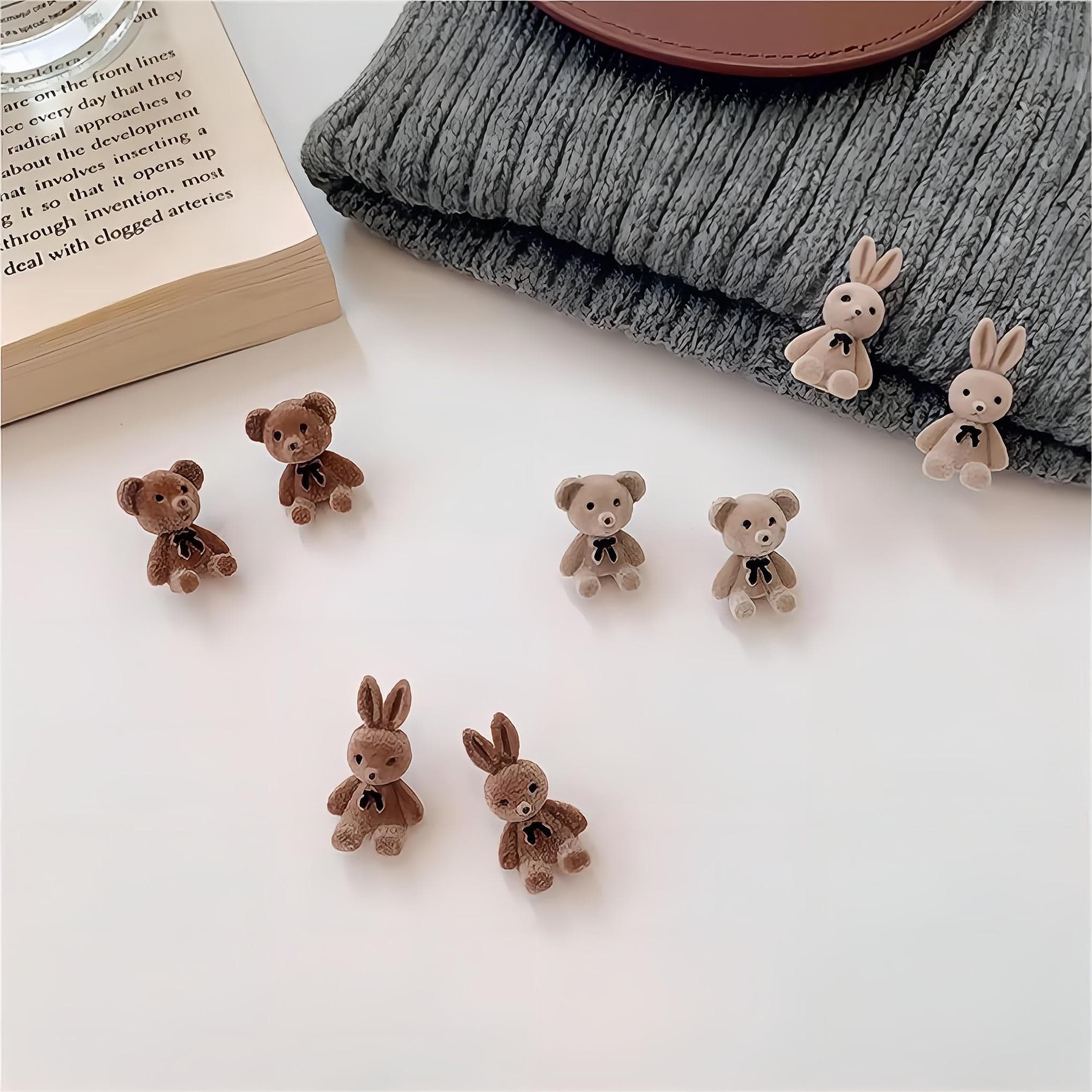 Cute Flocking Rabbit Bear Ear Studs