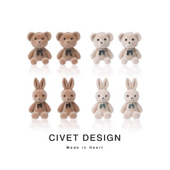 Cute Flocking Rabbit Bear Ear Studs