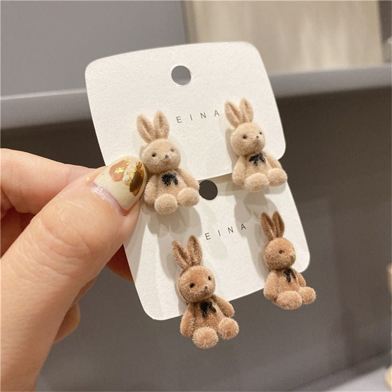 Cute Flocking Rabbit Bear Ear Studs