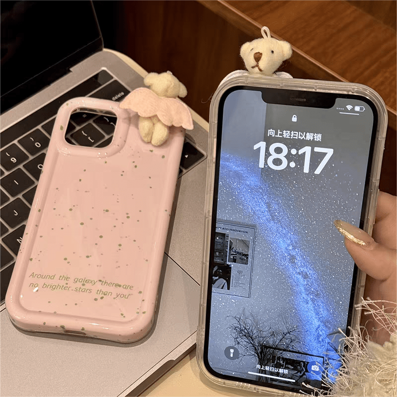 Cute Plush Angel Wings Teddy Bear iPhone Case